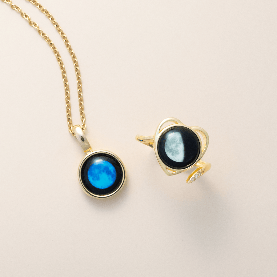Sky Light Necklace and Luna Love ring bundle in gold