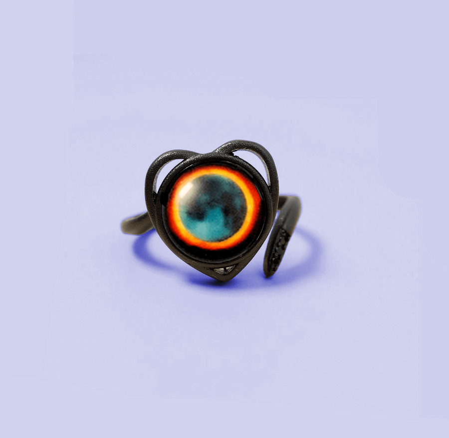 Solar Eclipse Luna Love Ring in Matte Black