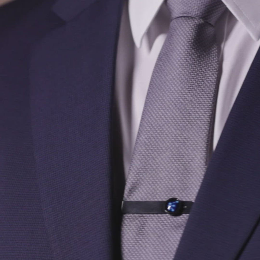 Video of a man in a suit wearing a Constellation Astrology Tie Bar In Stainless Steel