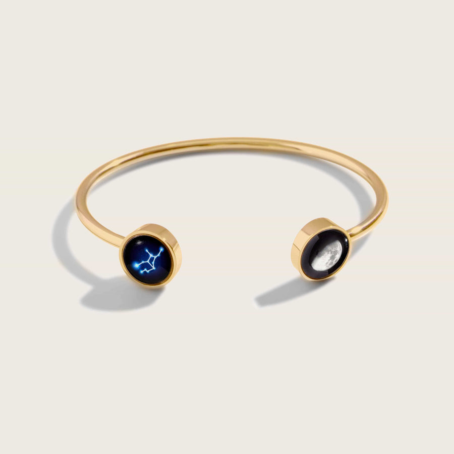 gold plated astrology and moon phase cuff bracelet 