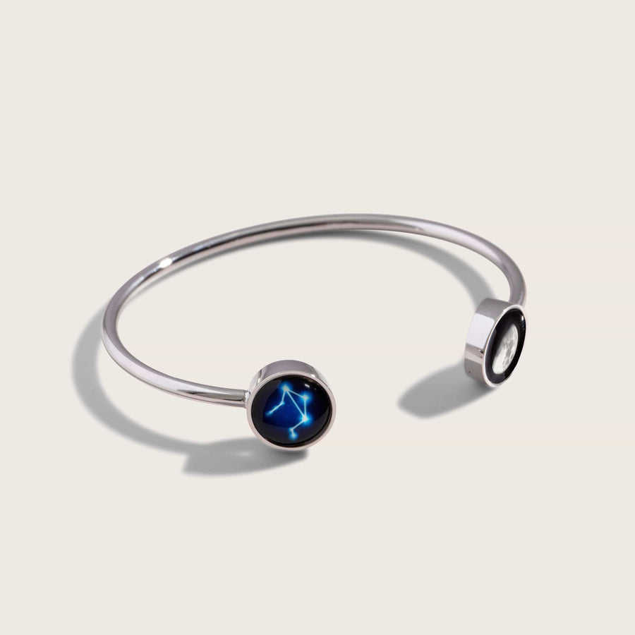 Moon phase and constellation astrology cuff bracelet in stainless steel 