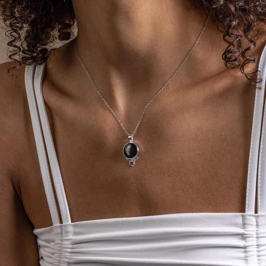 Woman wearing Classic Silver Birthstone Necklace