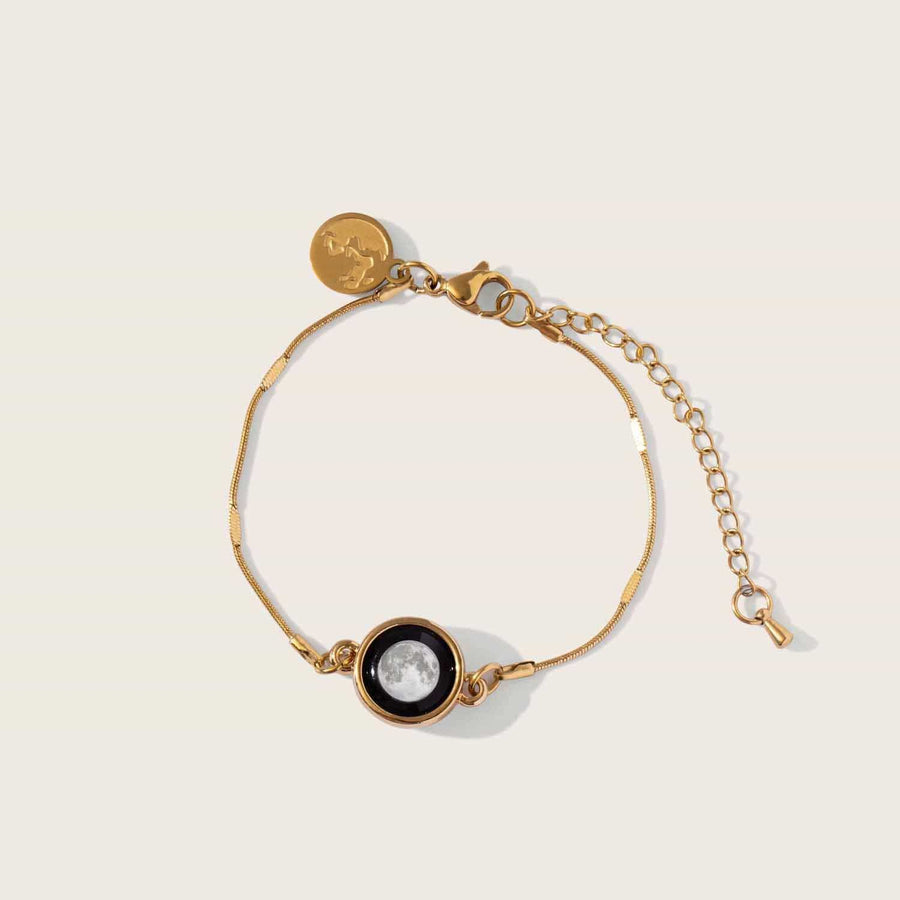 Gold plated adjustable moon phase pendant bracelet 