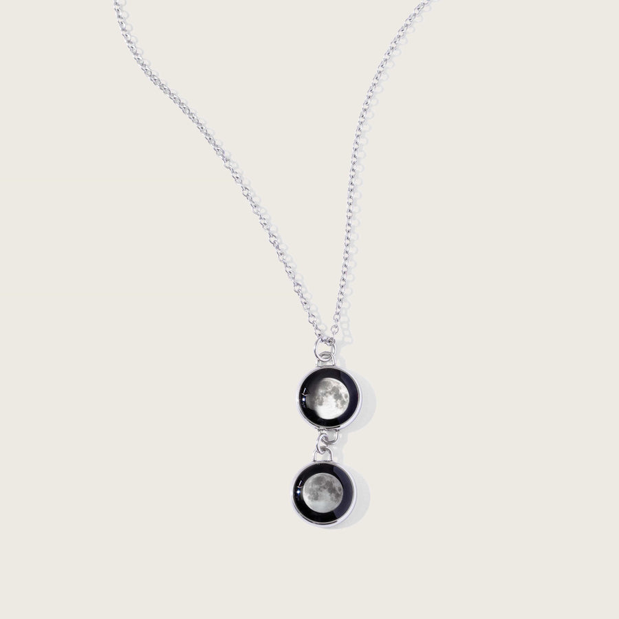 silver plated 2 moon pendant necklace