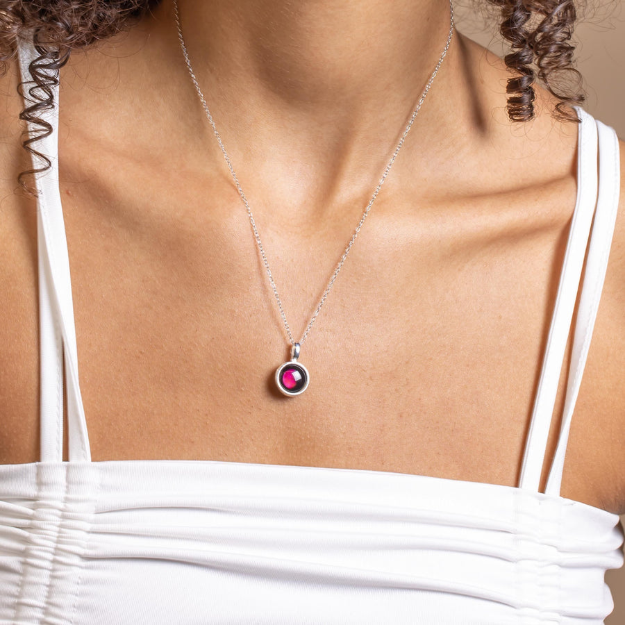 Woman wearing Pink Moon Sky Light Necklace